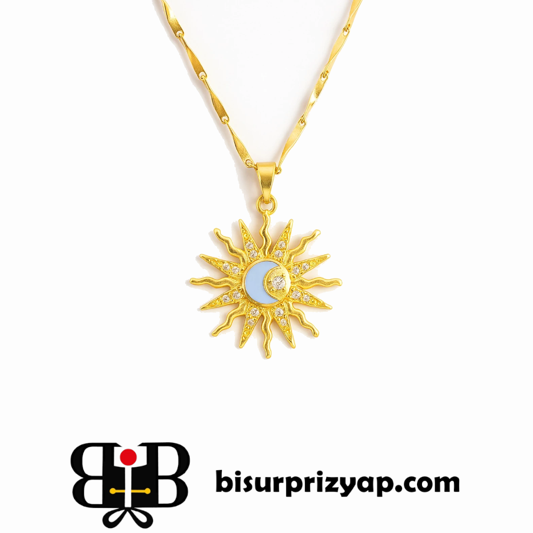 Altın Kaplama Ay Güneş Kolye