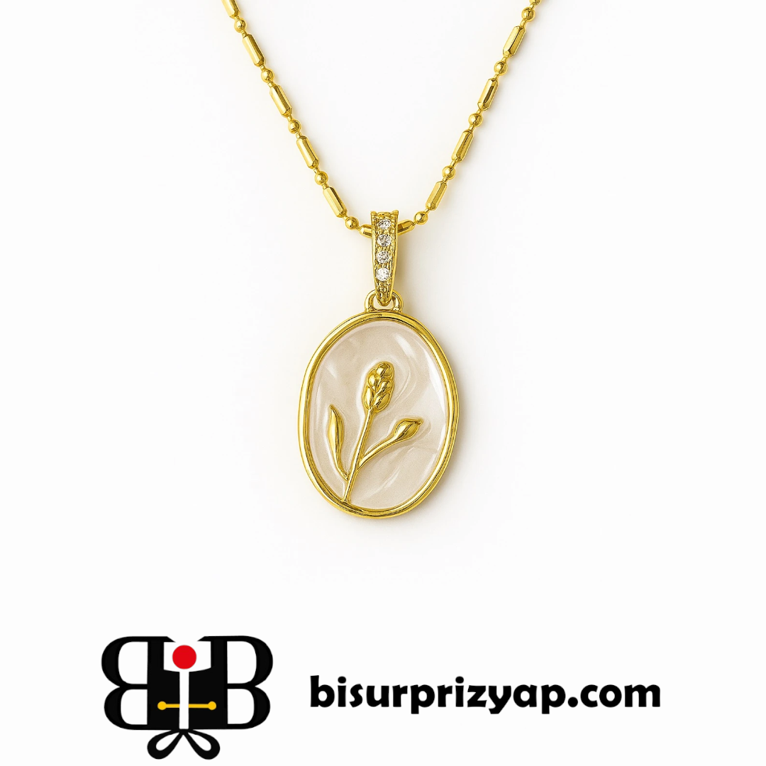 Altın Kaplama Mineli Lale Kolye | Zarif ve Anlamlı Kadın Aksesuarı