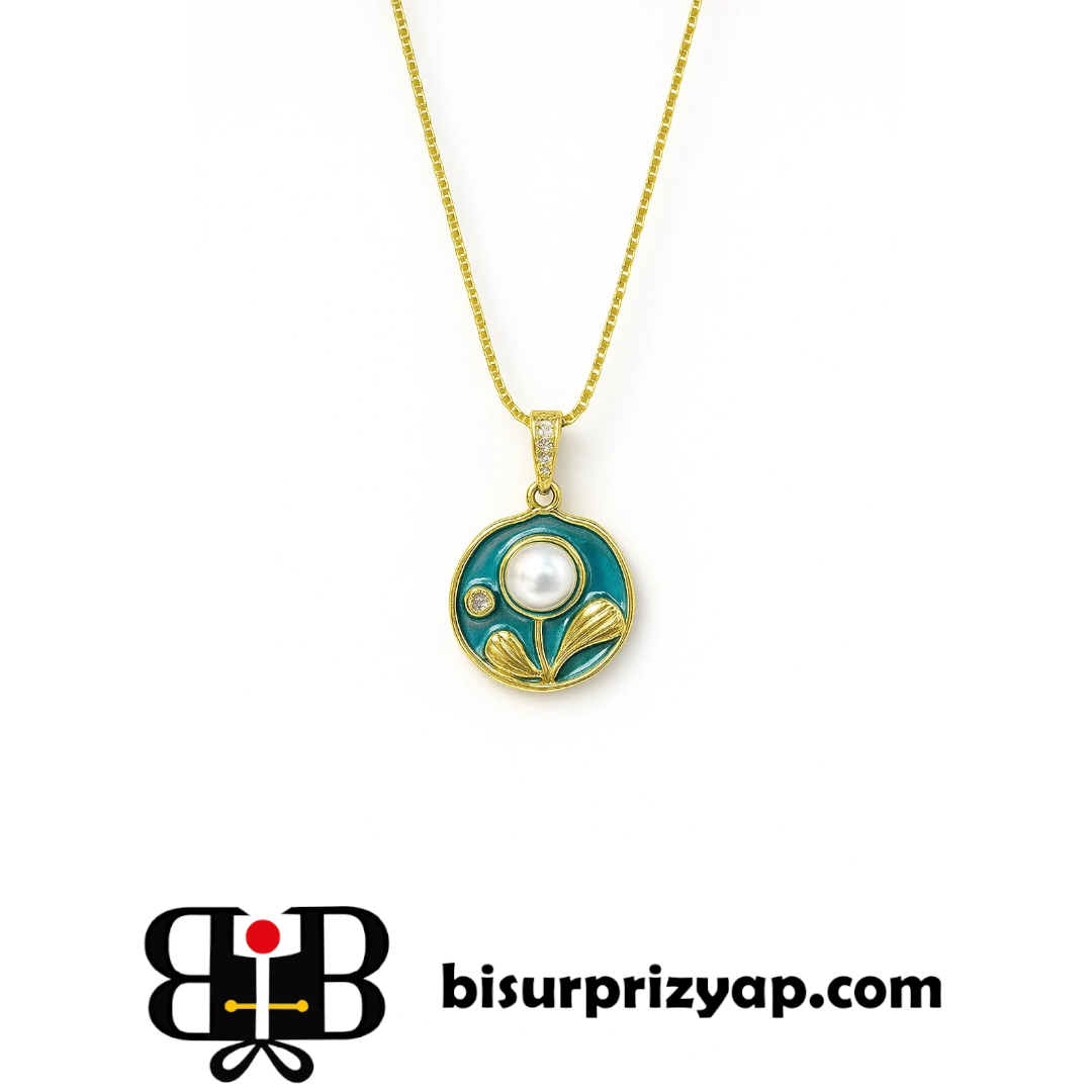 Altın Kaplama Mineli Vintage Kolye | Retro ve Zarif Kadın Aksesuarı