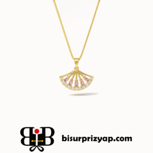 Altın Kaplama Mini Yelpaze Pembeli Kolye | Zarif ve Modern Kadın Aksesuarı