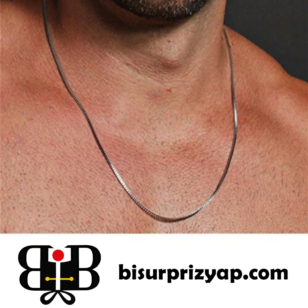 Çelik Erkek Gümüş Renk Küp Zincir Kolye 60 cm | Modern ve Dayanıklı Erkek Aksesuarı