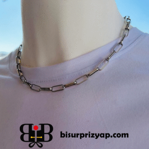 Erkek Gümüş Renk Ataç Kolye 50 cm | Modern ve Şık Erkek Aksesuarı