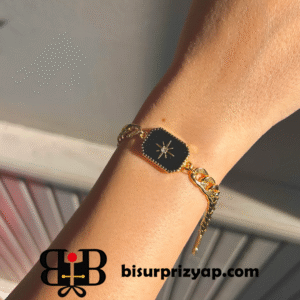 VIP Arpa Zincir Siyah Kuzey Yıldızı Bileklik | Şık ve Modern Aksesuar